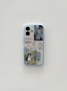 DGP小众欧式花园插画贴图狗狗艺术适用于iPhone16promax手机壳 14苹果15pro双层13防摔新款女超火小红书