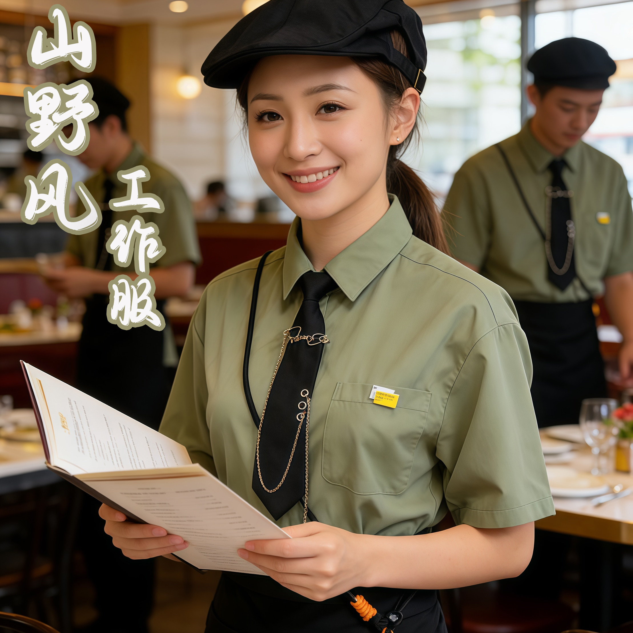 甜美森系餐饮制服衬衫衣短袖西餐厅名宿田园山野风奶茶店服务员