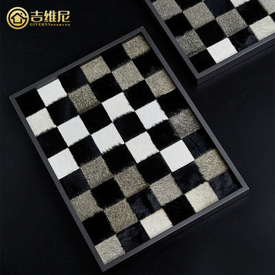 吉维尼香薰黑白马毛棋盘格托盘不锈钢玄关桌面收纳首饰摆件装饰品