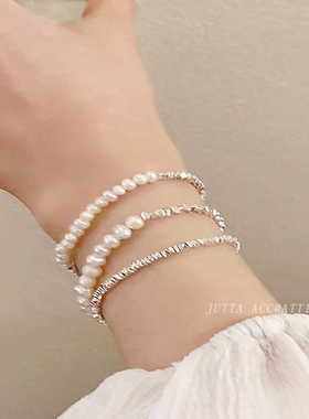 碎银子手链女珍珠巴洛克纯银手饰轻奢简约串珠2026年新款高级感潮