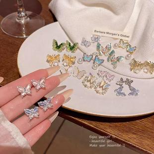 蝴蝶花朵耳钉女春夏高级耳环百搭耳饰2025新爆款 甜美清新仙气森系