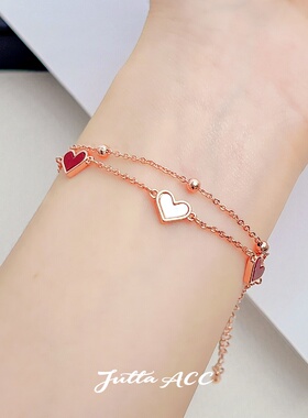 爱心手链女贝母轻奢双层叠戴手饰玫瑰金气质百搭秋冬显白精致高级