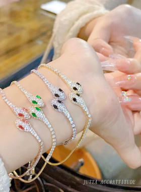 蛇形手镯手链女轻奢满钻高级手环手饰欧美日韩小众超闪开口可调节