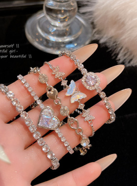 水晶手链珍珠手串女手绳锆石ins小众设计叠戴高级精致百搭新款潮