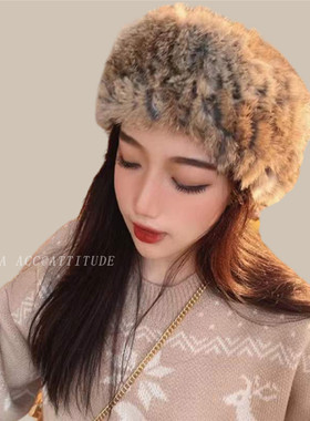 真兔毛毛发带帽子女冬季耳护脑门网红皮草保暖发饰发箍新款潮简约