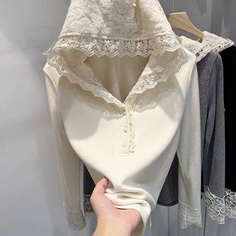 女童2025蕾丝拼接连帽长袖坑条T恤女童2025春秋新款甜美打底衫,童装/婴儿装/亲子装,卫衣/绒衫,淘宝优惠券,粉丝福利购,淘宝优惠卷