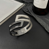 欧美小众设计感双层镂空开口手镯女ins冷淡风个性 简约百搭手环潮