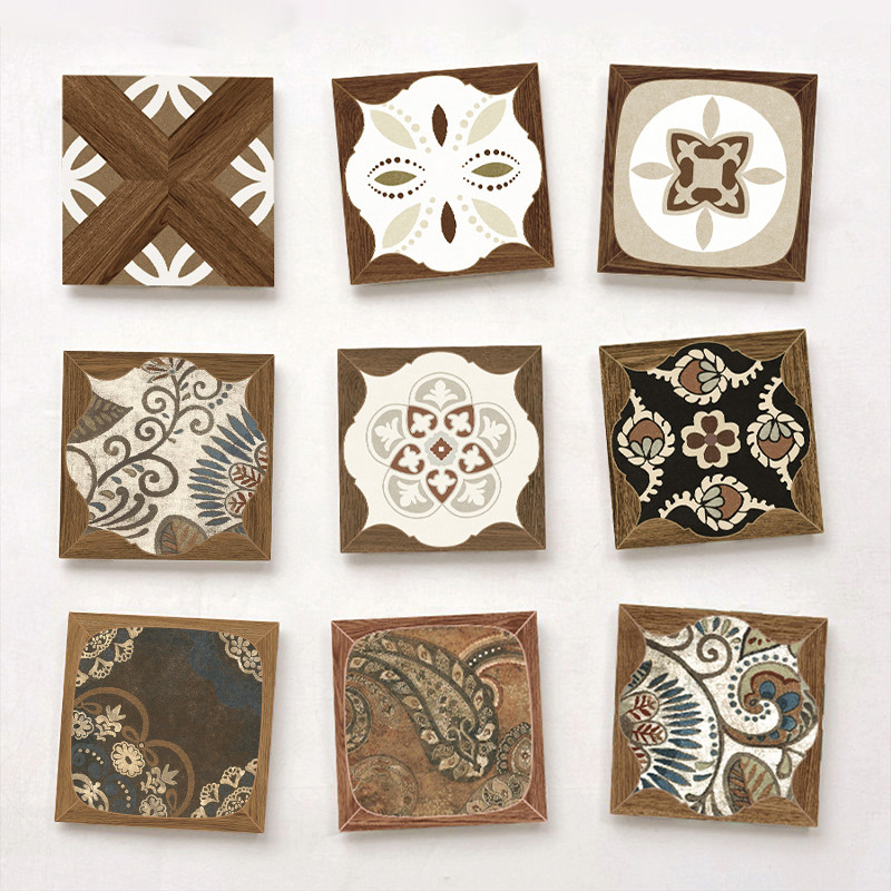 法式复古风木纹花砖中古风卫生间瓷砖厨房咖啡厅餐厅阳台庭院地砖