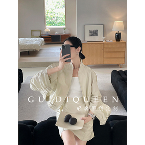 GUIDIQUEEN2023秋季新款上衣宽松显瘦夹克百搭廓形插肩袖短外套女