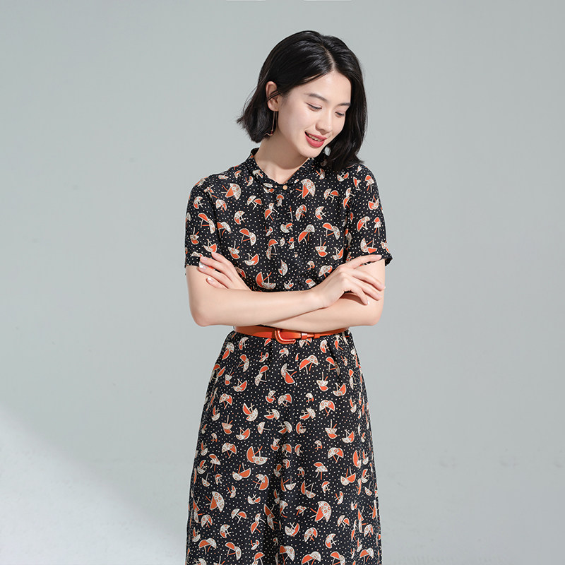 7-G22S-065【浅墨留芳】瓷片高端文艺设计师原创真丝连衣裙