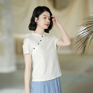 瓷片高端复古文艺原创黑白色轻中式 薄雾浓云 T恤 031 G23S