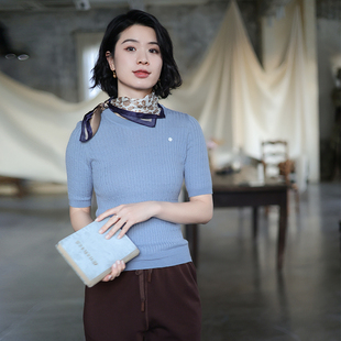 饰双色针织衫 北京瓷片高端复古文艺羊毛贝壳装 山雨 00126C2