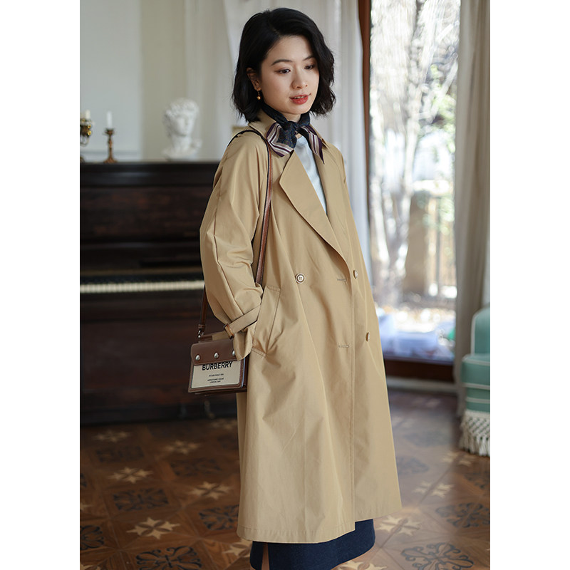 CW-00726C3【晴光】北京瓷片高端复古文艺简约宽松驼色中长款风衣