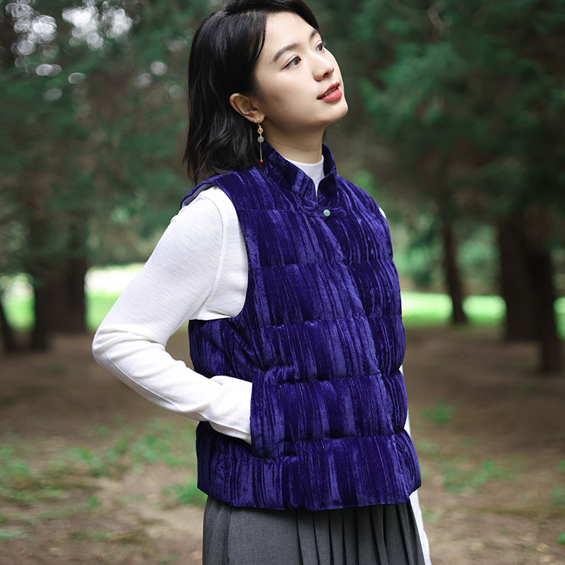 丝绒轻中式95白鸭绒马甲