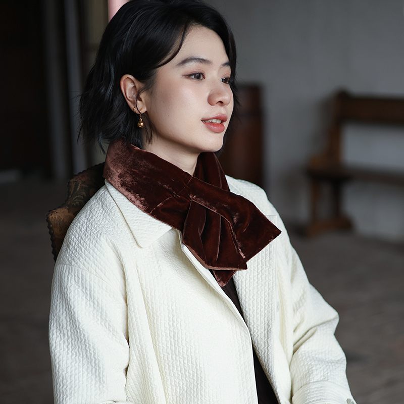 G25D-033【梅素烛红】北京瓷片高端复古文艺丝绒粘胶双面交叉围巾