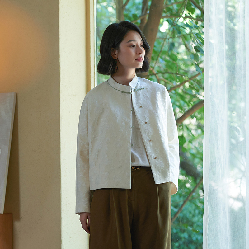中式上衣聚酯纤维混纺上衣风衣