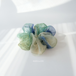 油画风晕染渐变欧根纱大肠圈春夏季 大号饱满发圈发饰手工头花 薄款