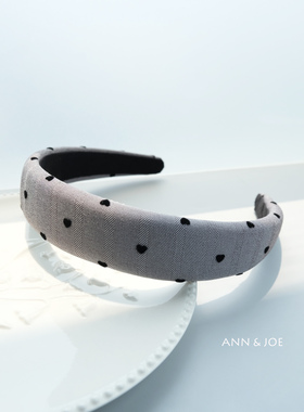 爱心点点发箍 复古波点洋气海绵压发头箍女灰色气质甜酷手工发饰