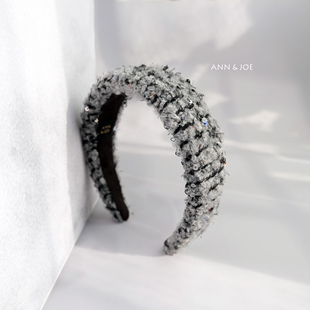 ANNJOE气质灰色羊毛宽边发箍 高颅顶头箍简约原创手工头饰 秋冬季