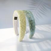 清新抹绿色羊毛呢发箍增高颅顶氛围感秋冬加厚小香风少女手工头箍