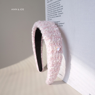 清新小香风编织发箍女 粉色爱心水钻装饰高颅顶百搭气质宽版头箍