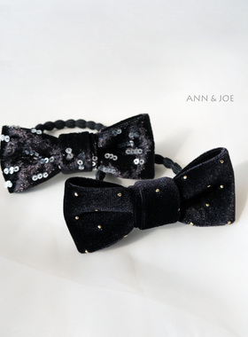 原创设计黑色金点丝绒蝴蝶结发圈酒红色女复古亮片发夹发饰头饰