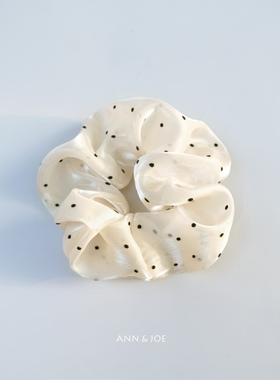 杏仁色珠光纱点点大肠发圈立体感黑色植绒波点气质少女韩版头绳