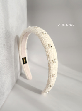 ANNJOE白色梅花钉珠细发箍女简约气质百搭法式高级感原创手工头箍