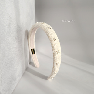 ANNJOE白色梅花钉珠细发箍女简约气质百搭法式 高级感原创手工头箍