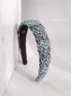 ANNJOE浅湖蓝小香风艺术发箍女复古纯手工发饰高颅顶小众羊毛头箍