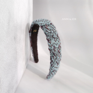ANNJOE浅湖蓝小香风艺术发箍女复古纯手工发饰高颅顶小众羊毛头箍