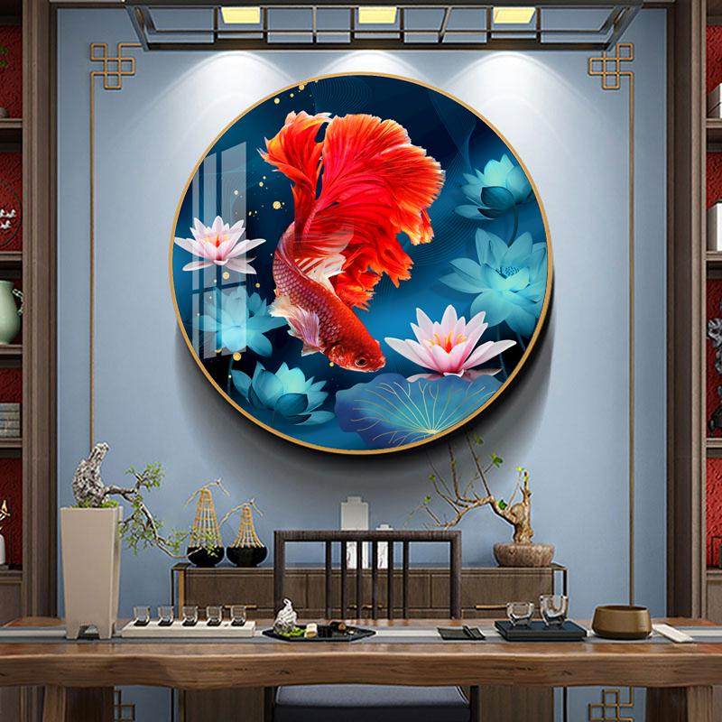 招财锦鲤鱼十字绣2026新款线绣客厅小件圆形餐厅玄关手工轻奢刺绣,居家布艺,十字绣套件,淘宝优惠券,粉丝福利购,淘宝优惠卷