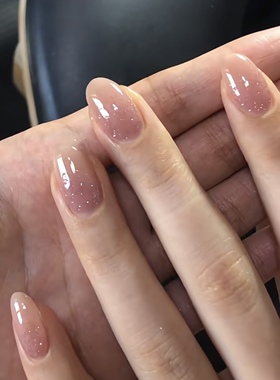 NZ手工定制甲片可拆卸穿戴假指甲短温柔裸色粉紫色碎钻渐变美甲贴