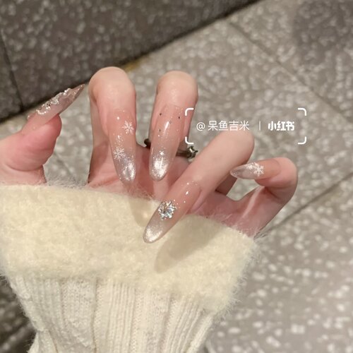 氛围秋冬玻璃珠雪花圣诞拼钻美甲