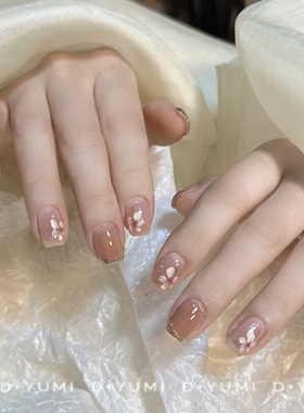 NZ手工定制甲片拆卸穿戴假指甲光疗春夏长岛冰茶温柔仙气花花美甲