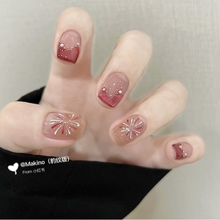 NZ手工定制甲片拆卸穿戴假指甲光疗新年显白红色猫眼烟花绽放美甲