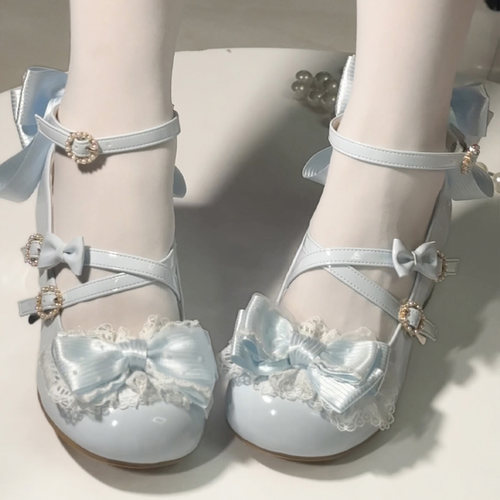 雲缎梦境中低跟Lolita鞋大码lo鞋