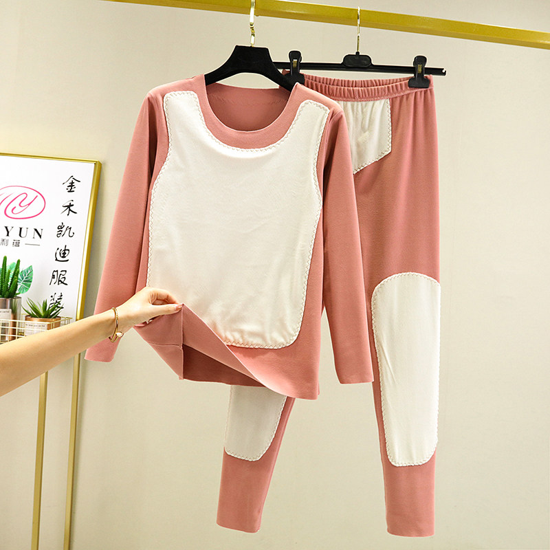 DERONG 가열 플러스 벨벳 두꺼운 열 속옷 여성용 가을 겨울 양면 벨벳 슬림 피트 대형 가을 옷과 긴 바지 세트