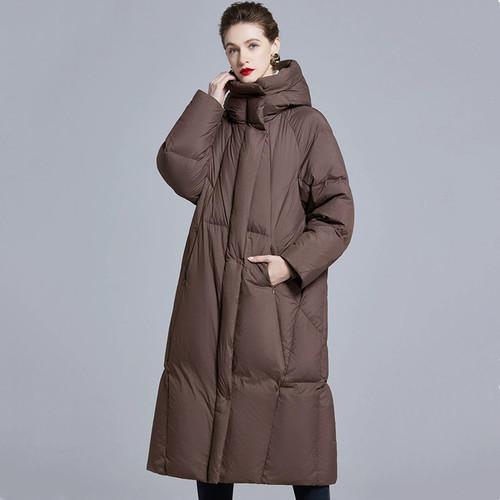 高端品牌羽绒服女加厚连帽中长款