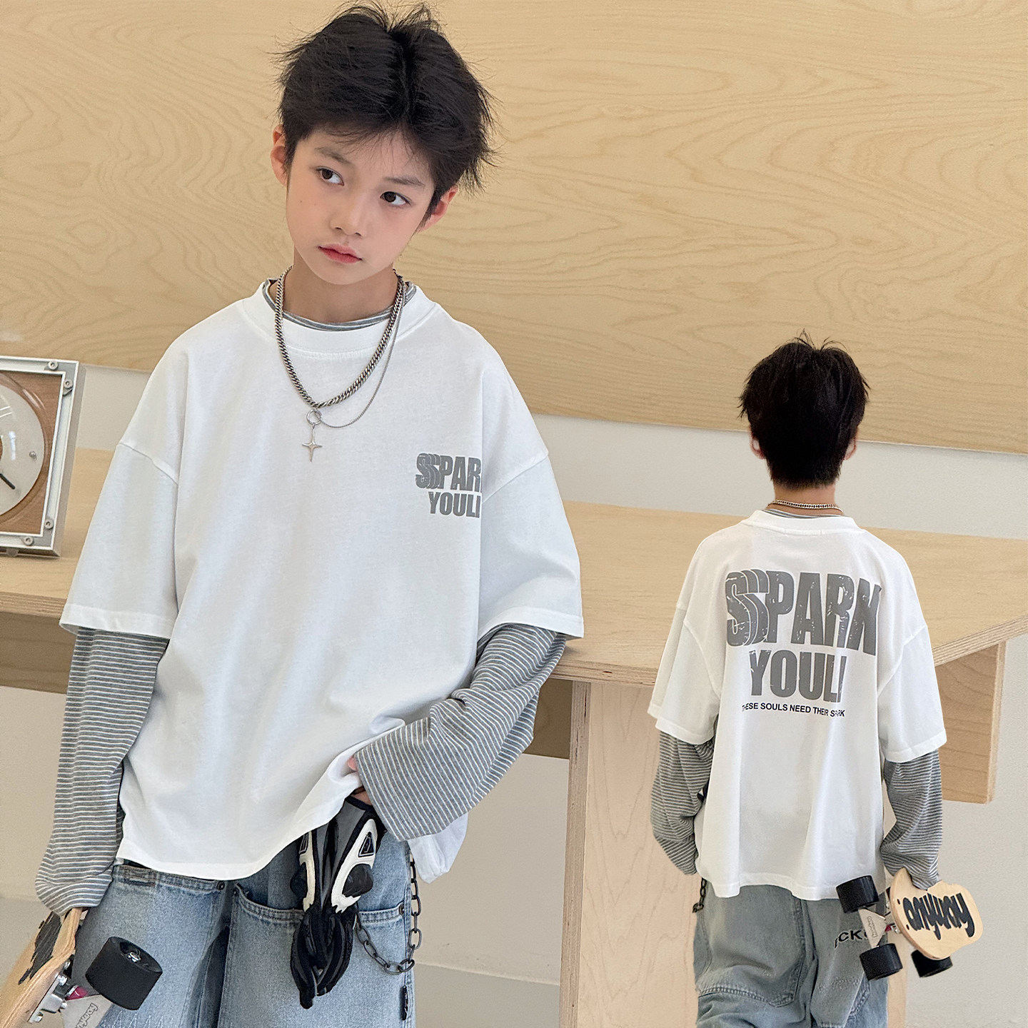 男童t恤长袖2026春装新款男孩纯棉打底假两件中大童上衣儿童体恤,童装/婴儿装/亲子装,T恤,淘宝优惠券,粉丝福利购,淘宝优惠卷