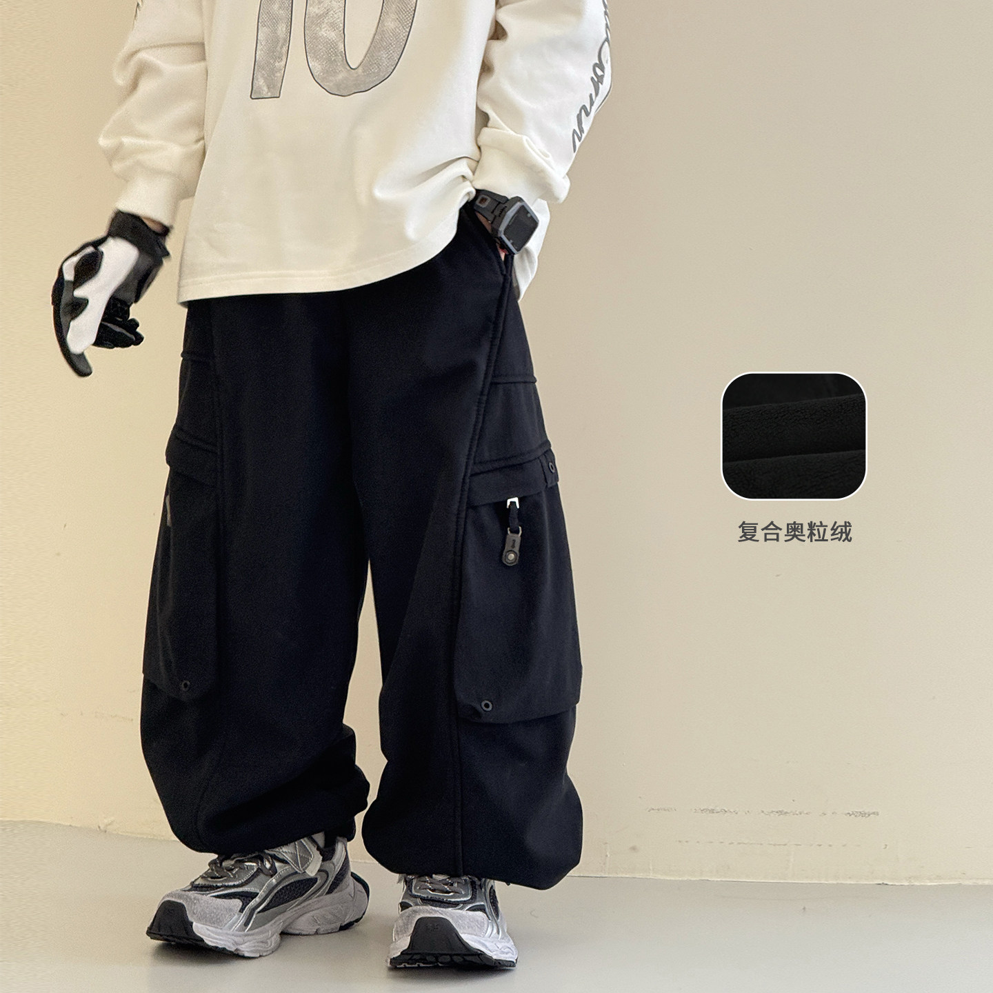 男童加绒裤子2025冬装新款自制中大童保暖棉裤洋气儿童加厚工装裤