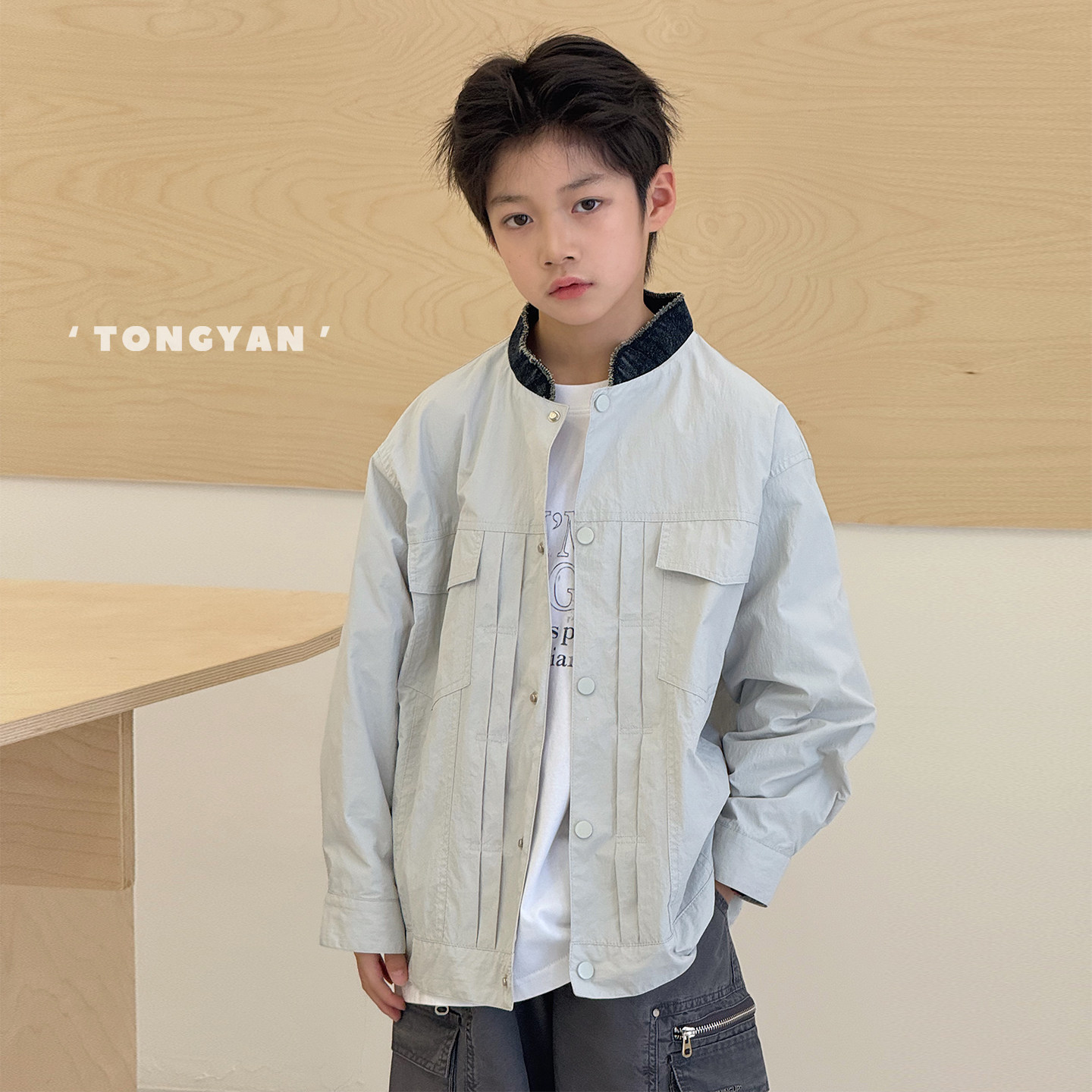 男童外套2026春装新款儿童假两件上衣洋气日系夹克衫中大童衬衫潮