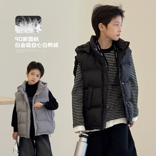 男童白鸭绒内胆无袖 儿童羽绒服马甲2025冬装 中大童马夹厚 黑标