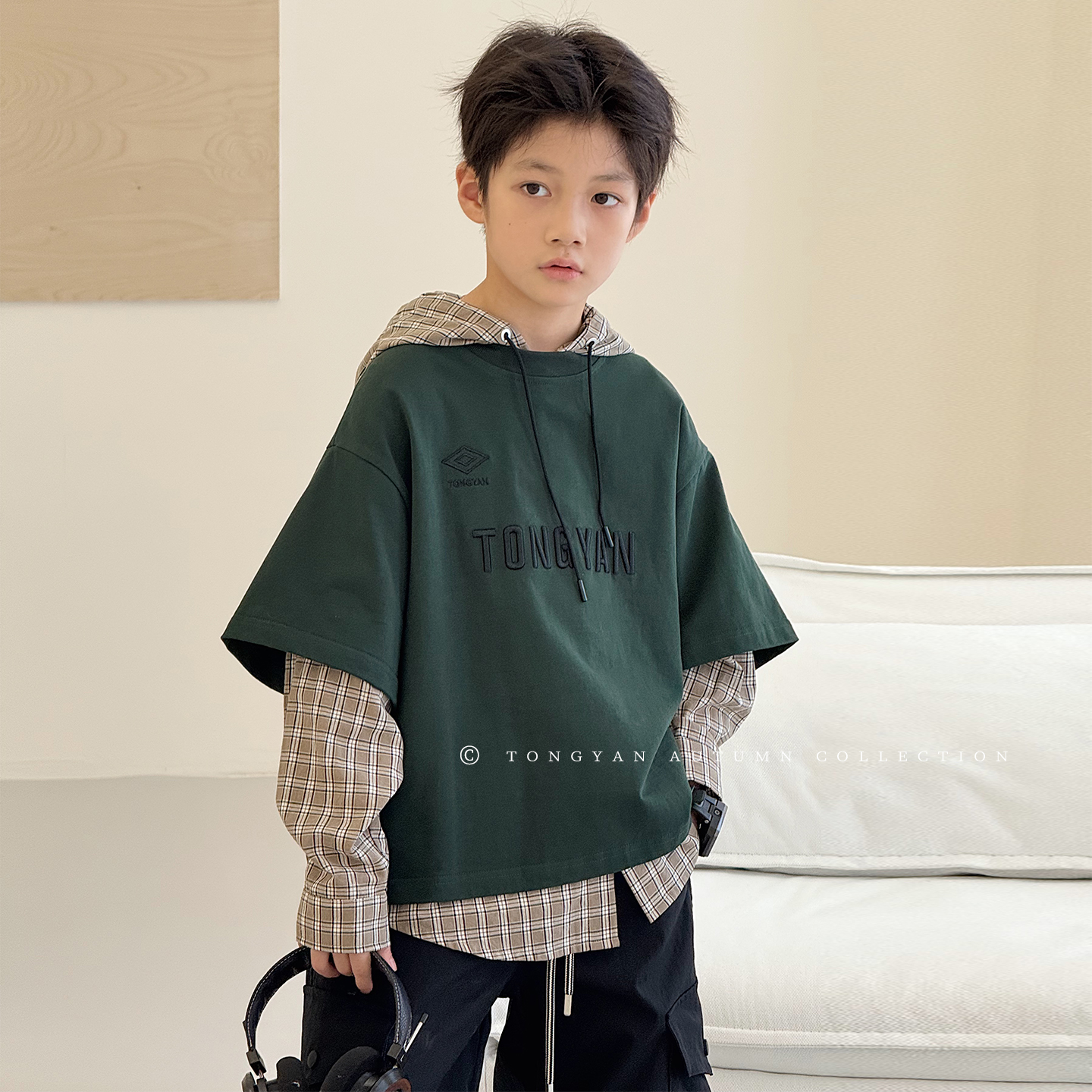 男童卫衣假两件上衣秋装儿童外套