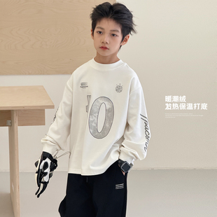 中大童保暖上衣暖潮绒内搭加厚中大童T恤 新款 儿童打底衫 2025冬装