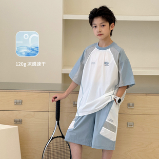 男童夏装套装2026新款速干中大童短袖T恤薄款短裤儿童运动两件套