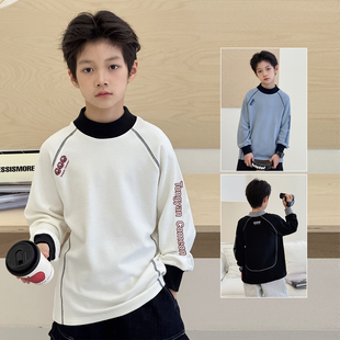 自制儿童德绒上衣保暖男孩内搭儿童打底 新款 男童长袖 T恤2025冬装