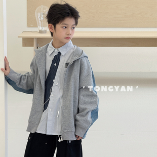 男童外套2026春季新款中大童拼接上衣宽松夹克衫韩版儿童牛仔衣潮