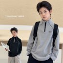 自制加绒男童长袖 新款 T恤保暖上衣中大童体恤 2025冬装 儿童打底衫