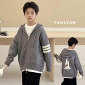 男童毛衣2025秋新款 宽松男孩上衣儿童线衣 中大童针织外套洋气开衫